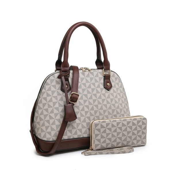 Ladies Cross Body Shoulder Bags White Brown Faux Leather Large Fashion Handbags